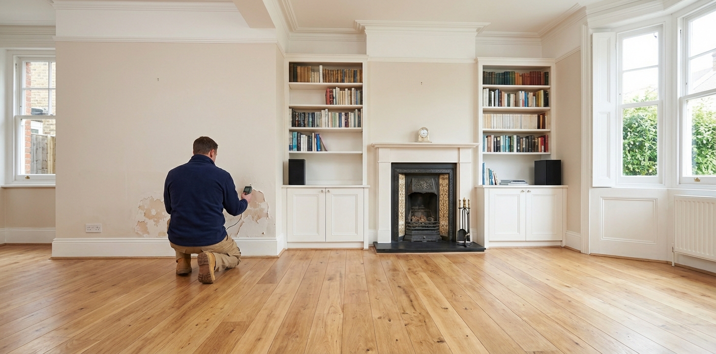Surveyor inspecting damp on wall