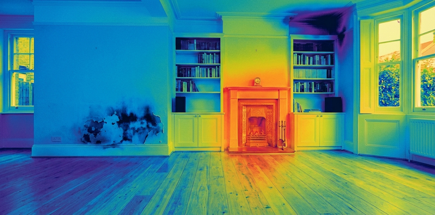 Thermal imaging showing moisture